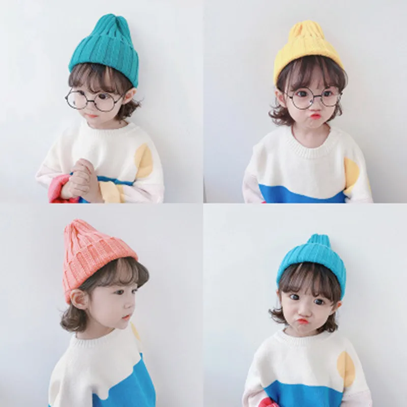 

Fashion Knitted Baby Hat Pompom Winter Cap for Kids Adjustable Solid Baby Winter Hat Accessories Children Cap for 0-9 Years 1PCS