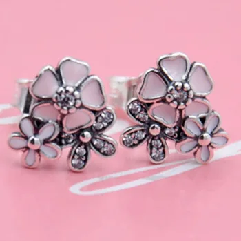 

Original Mix Enamel Poetic Blooms With Crystal Stud Earrings For Women 925 Sterling Silver Earring Wedding Gift Jewelry