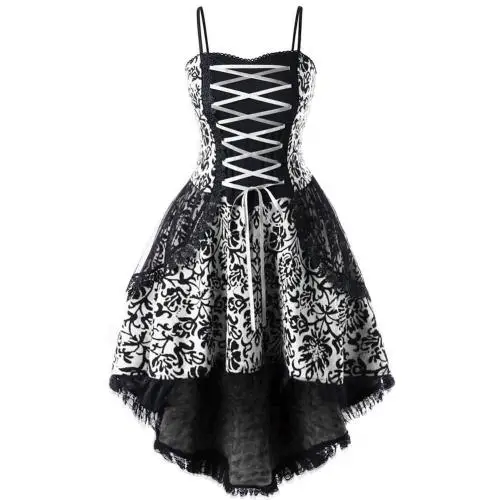 50% Dropshipping!!Fashion Retro Women Gothic Style Lace Layered Hem Sleeveless Bandage Corset Dress mini dress Dresses
