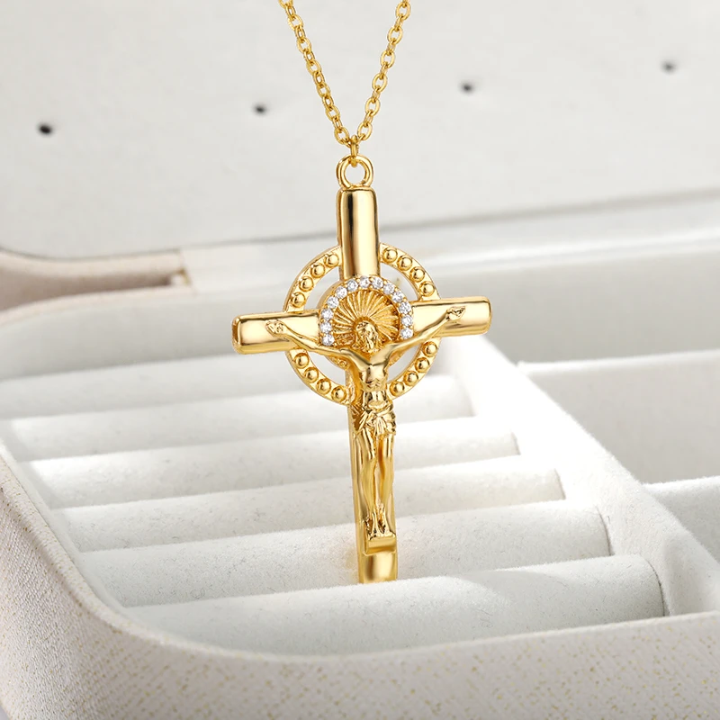 Christian Jesus Cross Necklace For Women Men Stainless Steel Girl Chain