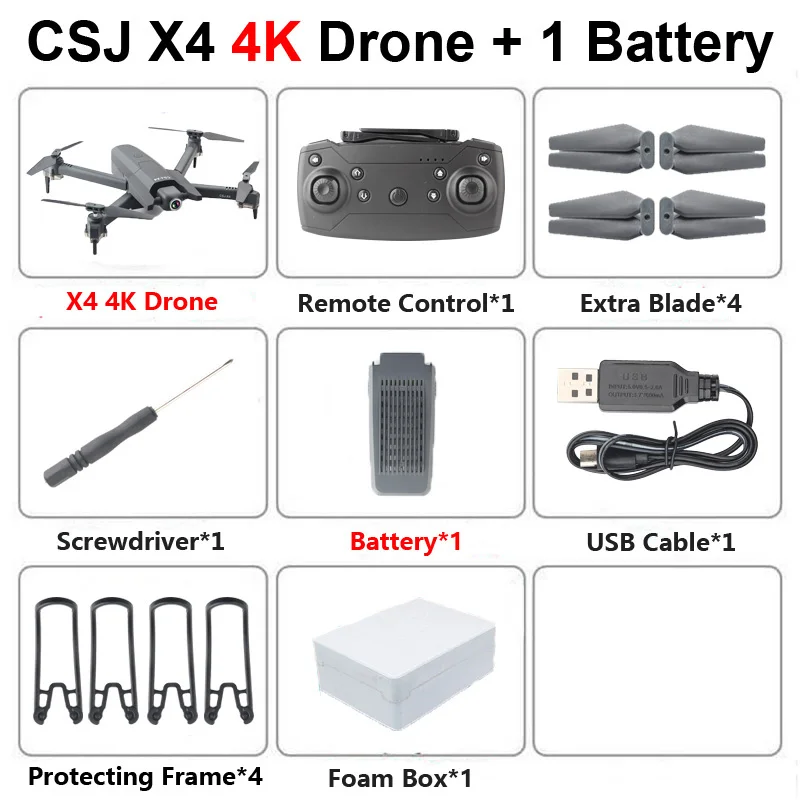 CSJ X4 складной Профессиональный Дрон с 4K HD камерой WiFi FPV видео в реальном времени RC вертолет Квадрокоптер детская игрушка VS SG106 E520S - Цвет: X4 4K 1B Foam