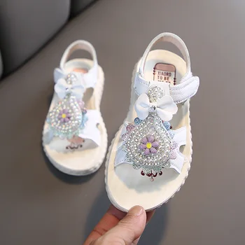 

Girls Sandals Sequins Pearls Princess Shoes 2020 Summer New Children Soft Bottom Sandals Glitter Girls Dancing Party Shoes D249