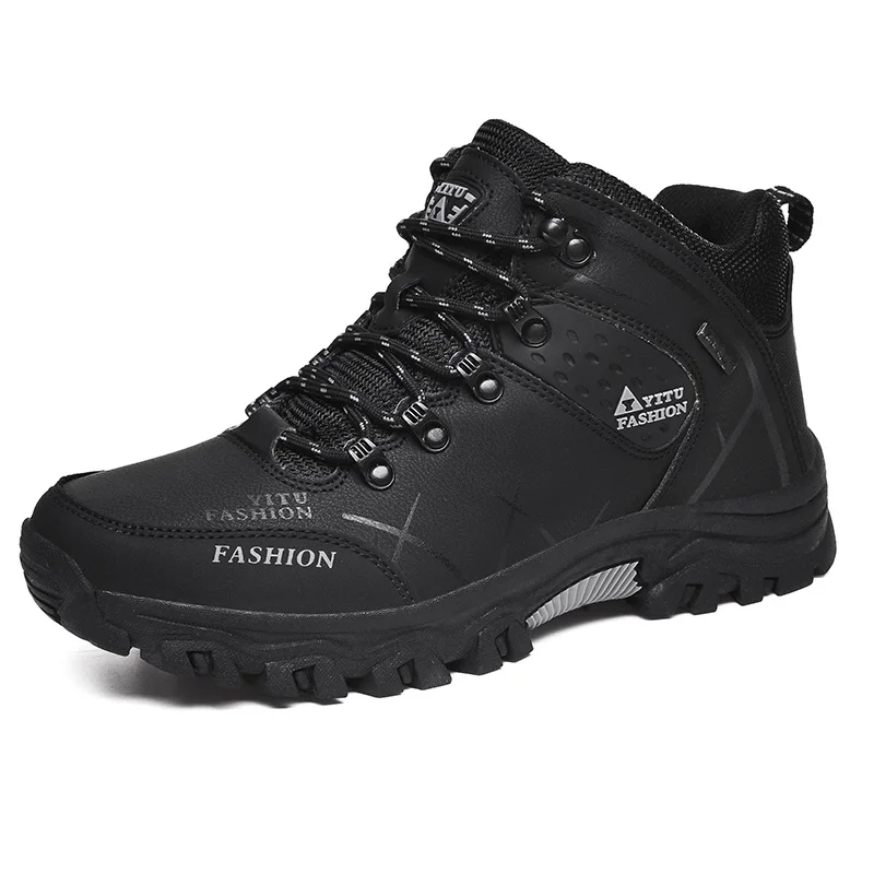 Брендовая мужская обувь с высоким берцем для пеших прогулок; сезон весна-осень; походные ботинки; обувь для альпинизма; уличная спортивная обувь; треккинговые кроссовки - Цвет: Черный