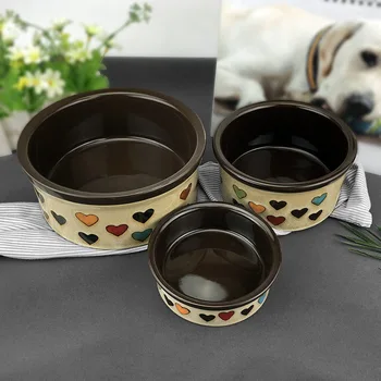 

Lovely Heart Pattern Coffee Cat Dog Ceramic Bowl Food Water Dog Bowl Ceramic Eating Drinking Bowl Best Selling Pet Supplies