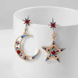 Богемные радужные CZ кубический цирконий луна серьги-подвески в форме звезды для женщин асимметрия модный дизайн Эффектные серьги Подвески