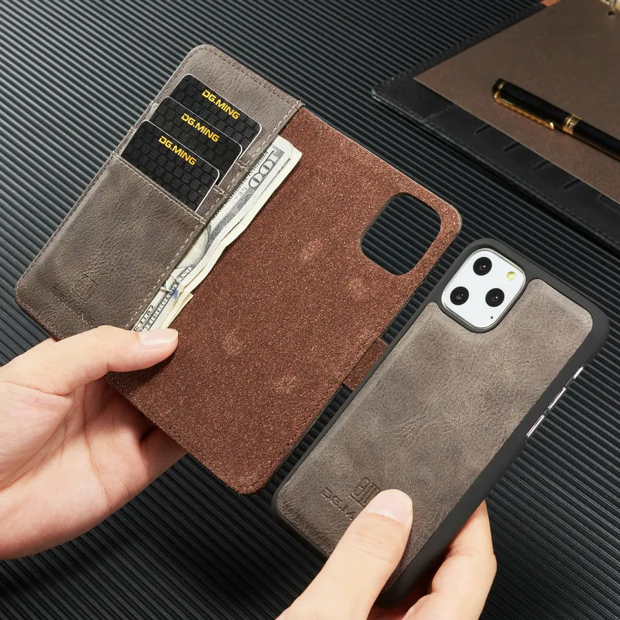 

DG.MING Retro Magnetic 2 in 1 Wallet Case For iPhone 11 Pro Luxury Detachable Leather Cover Back Case For iPhone 11 Pro Max Case