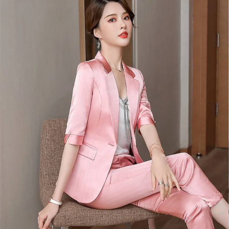 suit-sets-women-temperament-spring-autumn-thin-section-acetate-satin-business-wear-office-lady-high-end-elegant-pink-suit-women