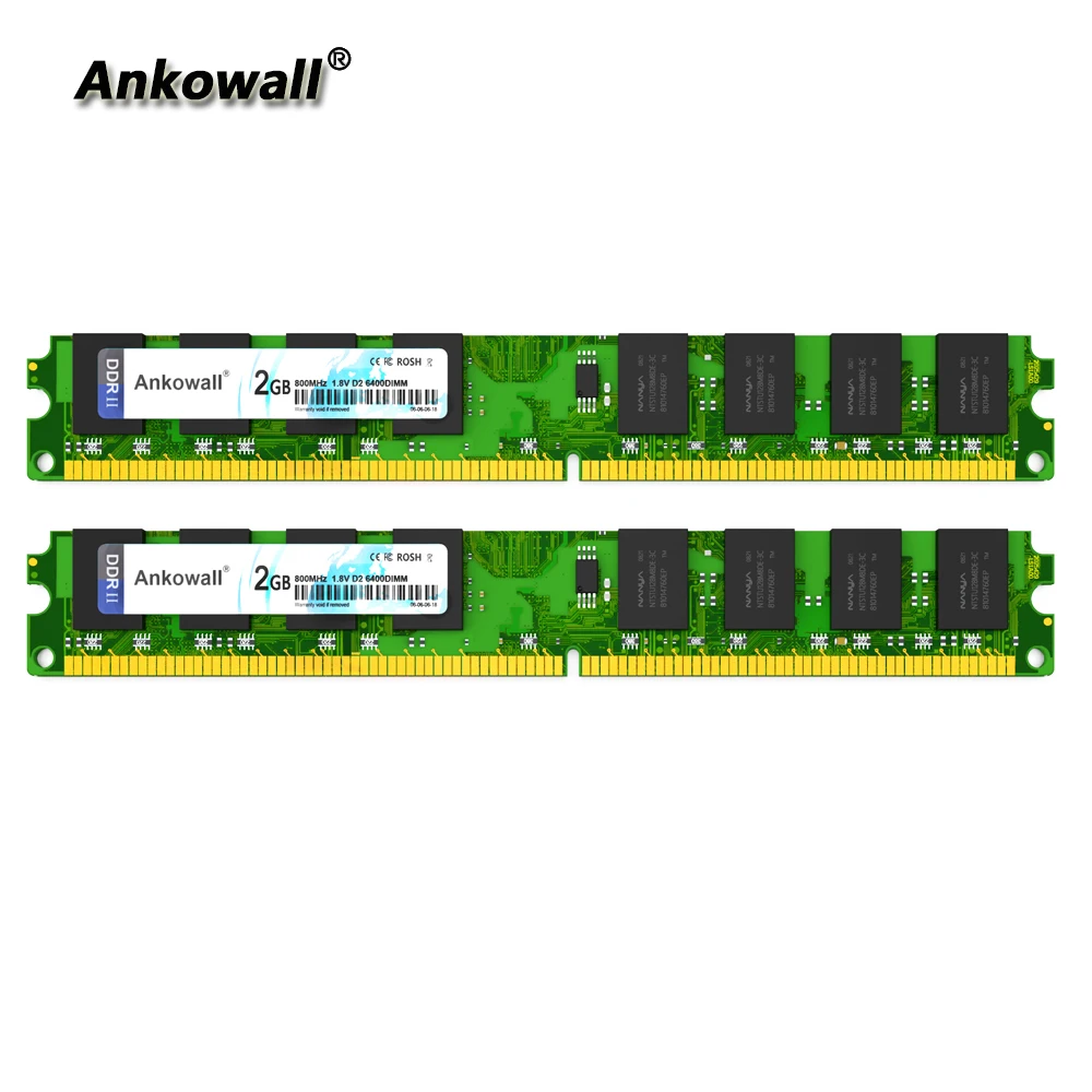 Ankowall DDR2(2шт X2GB) Ram 2GB 800MHz PC2-6400U 1,8 V CL6 240Pin non-ecc(без коррекции ошибок) Настольная Память Dimm