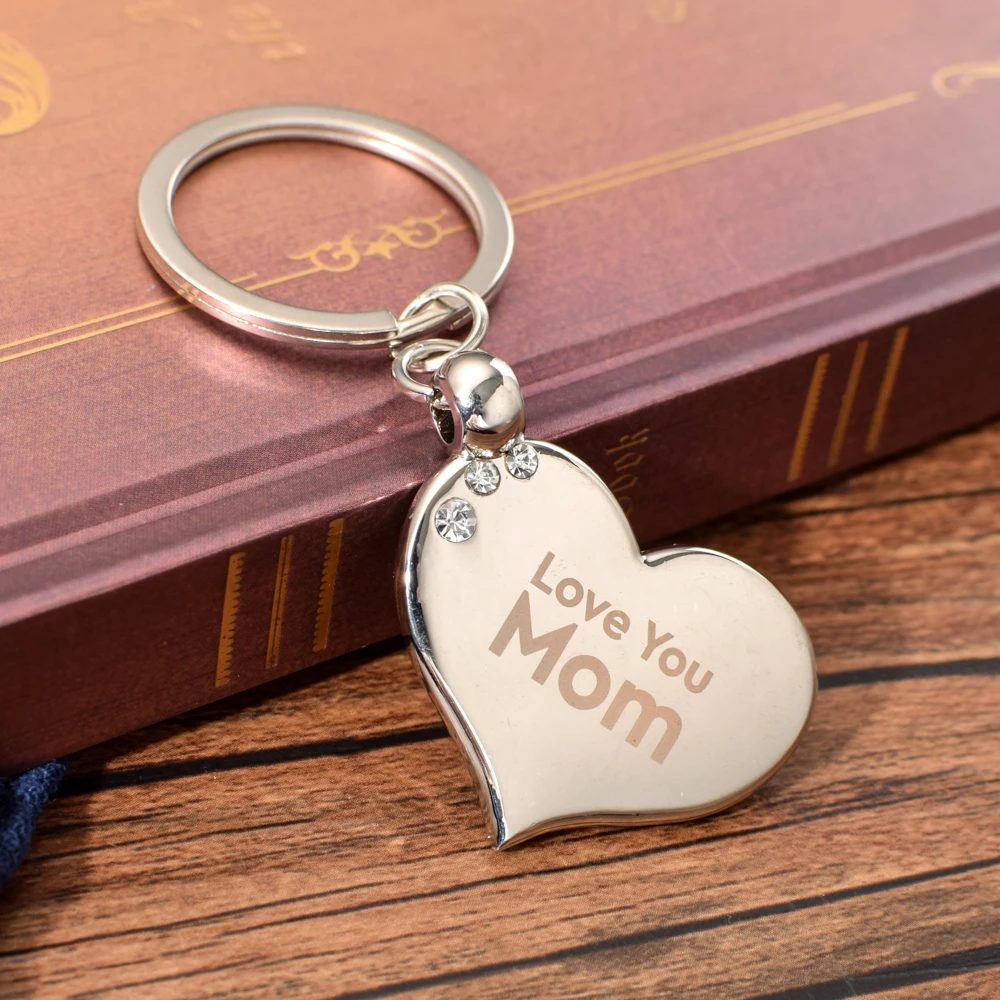 Vicney Стразы в форме сердца, любовь брелок для ключей «Love You Mom» портативный брелок для ключей для мам подвеска пустая для подарка на День Матери тонкая цепочка для ключей - Цвет: 01