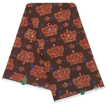 

2019 African Fashion Design Newest Arrivals Imperial Crown Pattern Printed Gauranteed Wax Printed Fabric