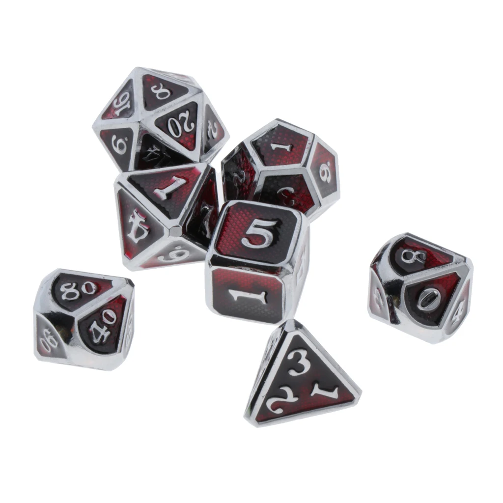 7pcs Embossed Metal Multi-sided Polyhedral Dice Set for Dungeons and Dragons Dice MTG DND RPG Table Games Board Game D20 D12 Set