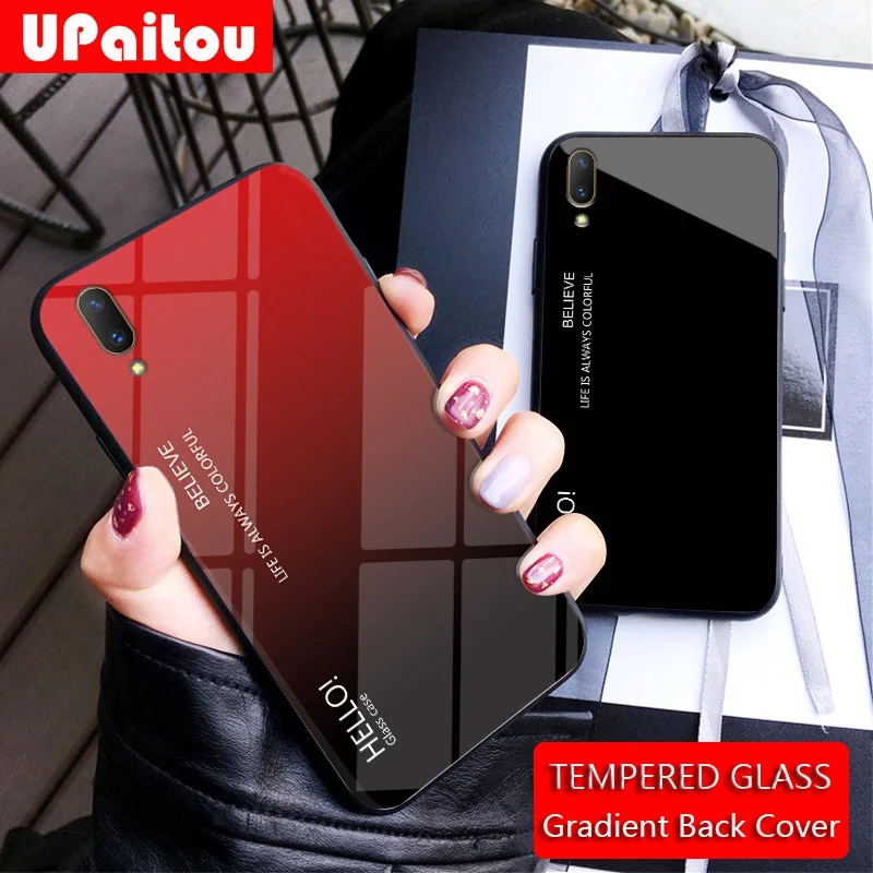 UPaitou Tempered Glass Case for VIVO V11 Pro V11i V5 Lite V7 Plus Z3i Soft TPU Edge Luxury Gradient Back Cover |