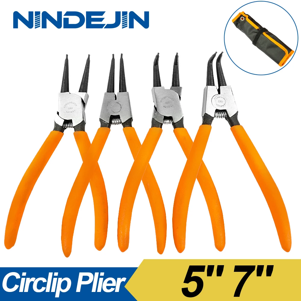 NINDEJIN 4pcs/set internal external circlip plier set CR-V steel 5 inch 7 snap ring retaining | Инструменты