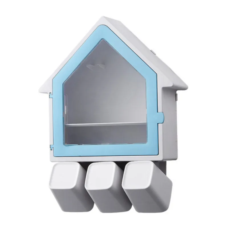 Bathroom Accessories Set Toothbrush Holder Automatic Toothpaste Dispenser Holder Toothbrush Wall Mount Rack Bathroom Tools Set - Цвет: Синий