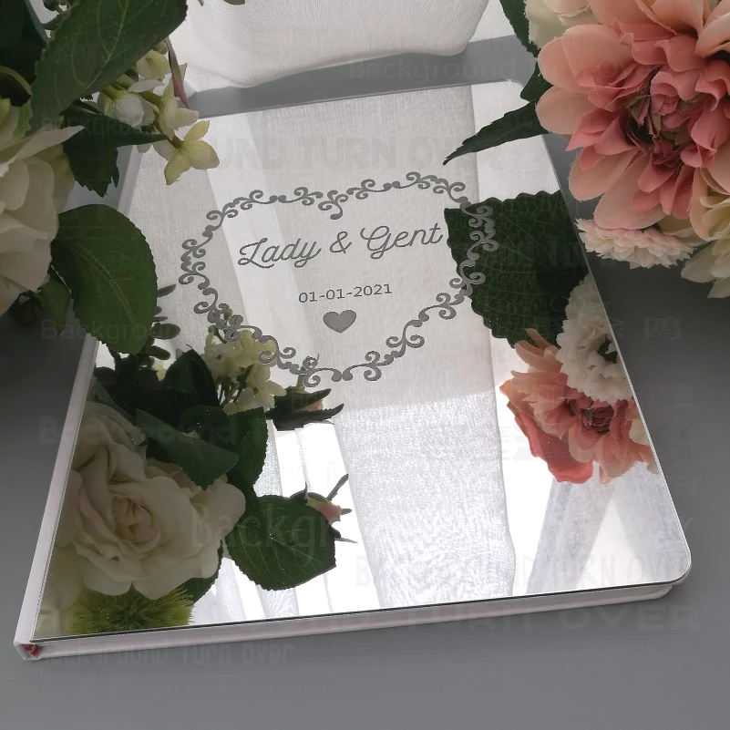 Guest Book Wedding Guestbook Personalized Mirror Names Date Blank Favor Signature Decor Party Heart Love Frame G017