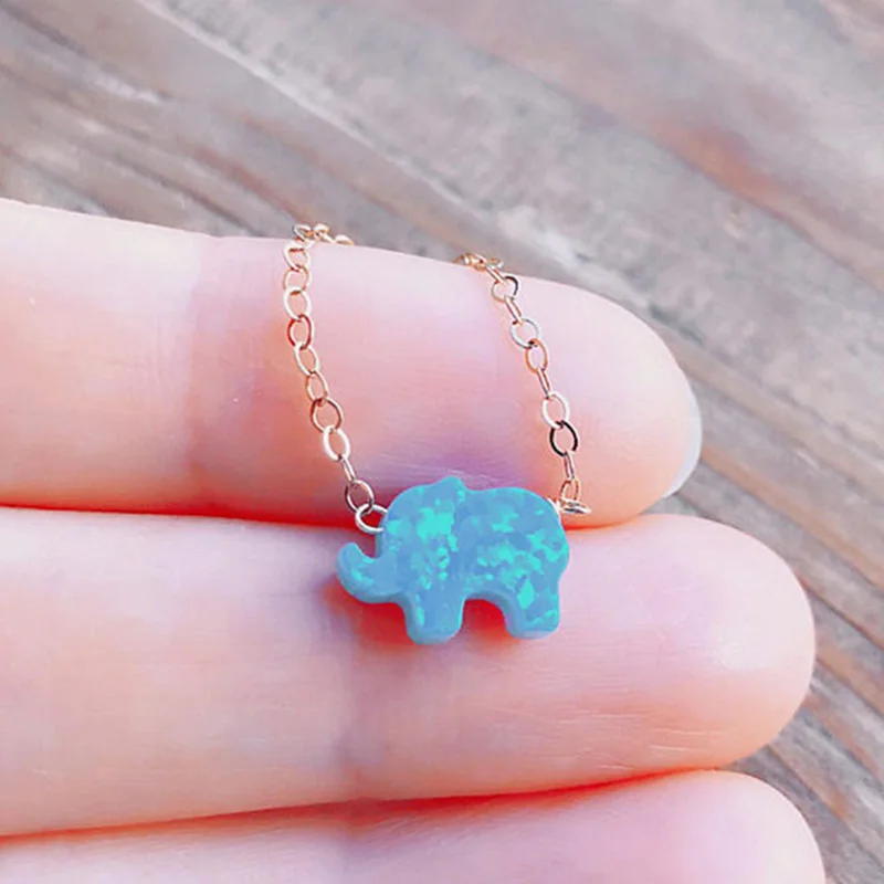 

Silver Opal Charm Necklace, Elephant Opal Necklace, Silver Elephant Necklace XL1121
