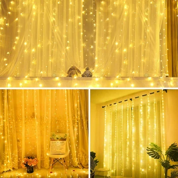 

USB Lights Christmas Party Fairy String Lights In/Outdoor Curtain Window