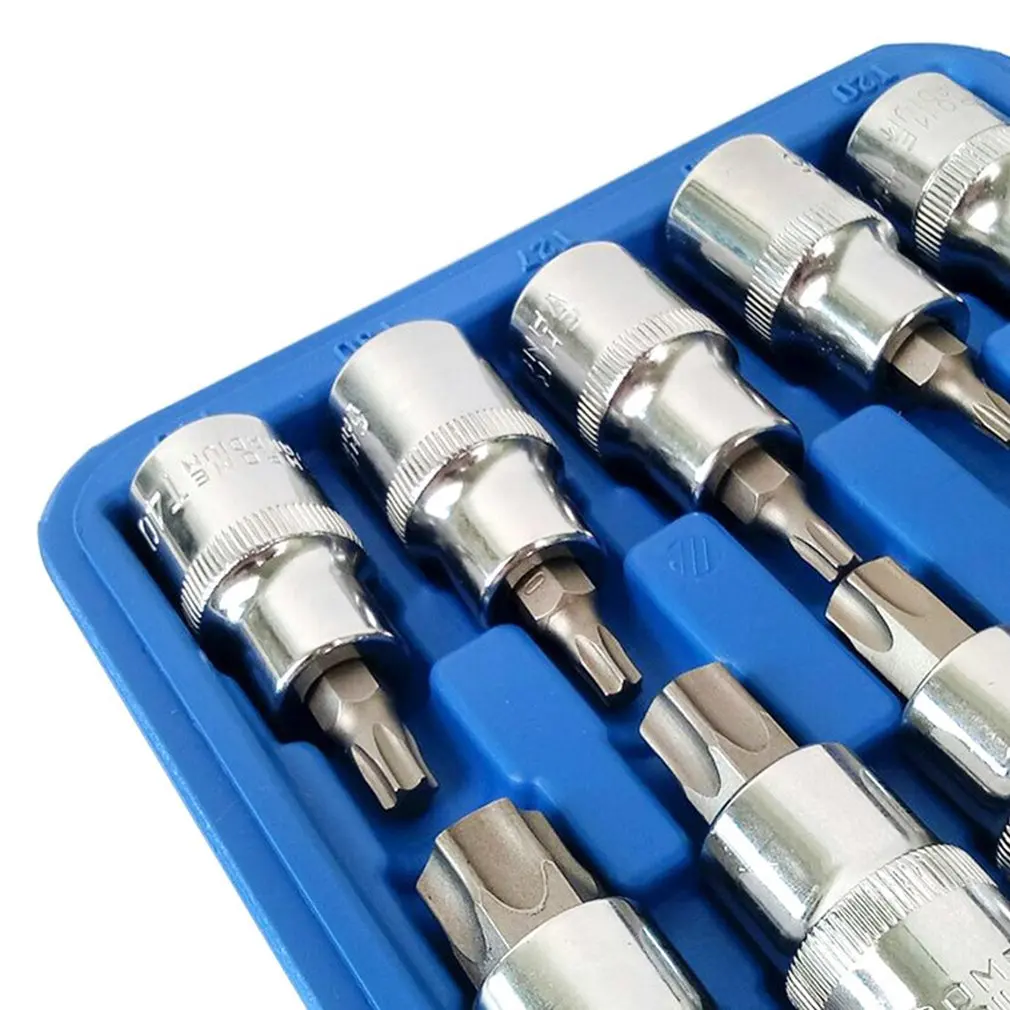 19pcs 1/2in Socket Set Drive Star Socket Bit Socket Set E10- E24 Torx T20- T70 Socket Pressure Batch Set Repair Tools