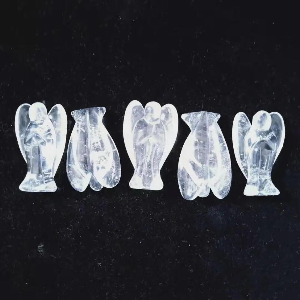 Clear Quartz Цена 2 дюйма различные драгоценные камни Ангел Драгоценный Камень кварцевый кристалл резьба статуя Ангела для украшения дома WYQ - Цвет: Clear Quartz