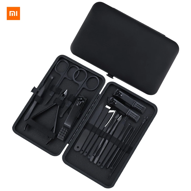 Xiaomi 7/10/12/16/18PCS Manicure Pedicure Nail Clippers Set Classic Black Color Nail Scissors Grooming Kit Cutter Tools