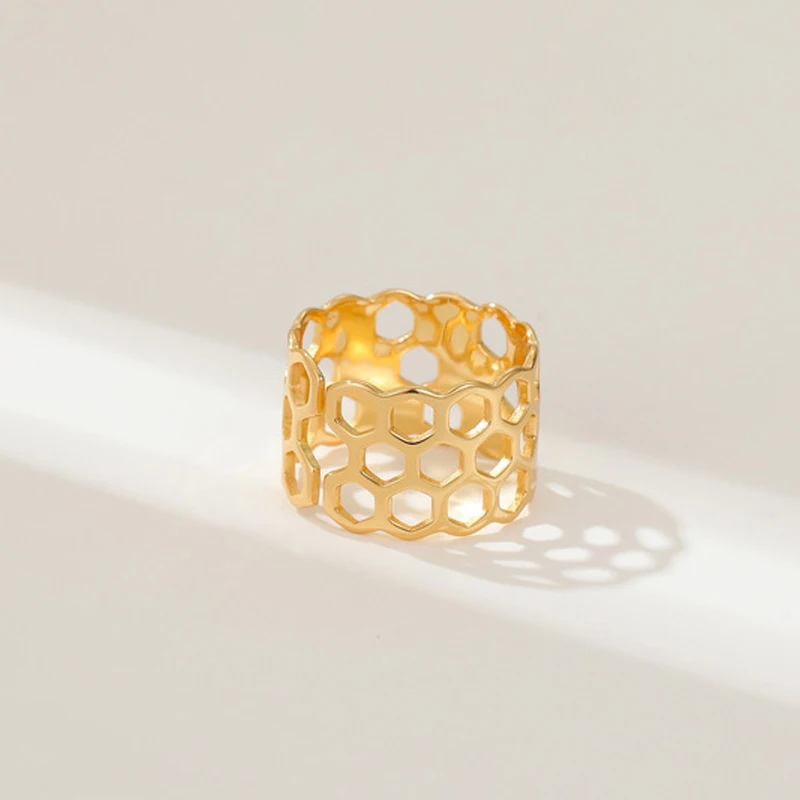 Retro Minimalist Honeycomb Honeybee Hollow Diamond Ring Fminine Metallic | Украшения и аксессуары