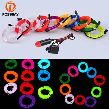 

POSSBAY 2M LED Flexible Neon Light Glow EL Wire Car Moto Decorative Lights 12V Atmosphere Strips For Cars Truck Garden Home