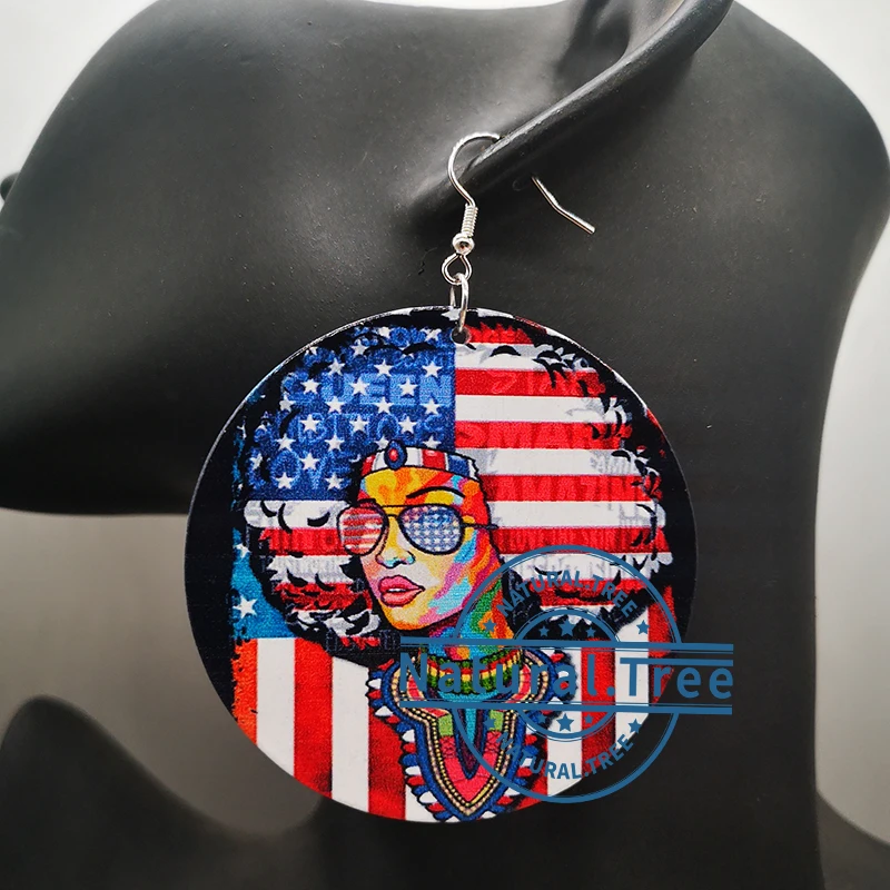 Free Shipping！African American Woman wooden earrings | Украшения и аксессуары