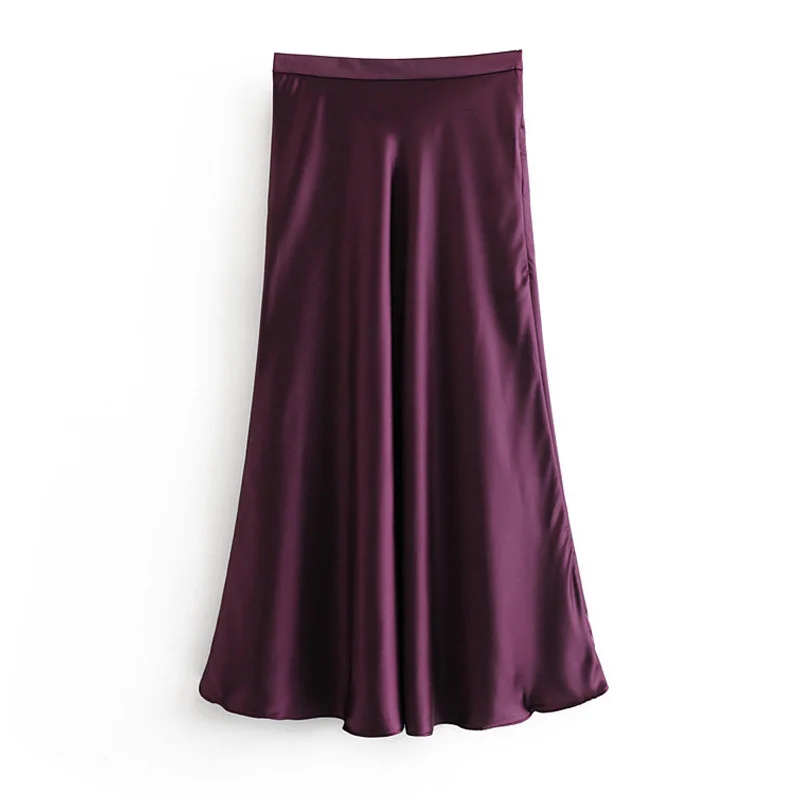 

Elegant 2021 Winter Satin Long Skirt Women Purple High Waist Summer Maxi Skirts ladies skirt Female Elastic Bottoms YNZZU YB309