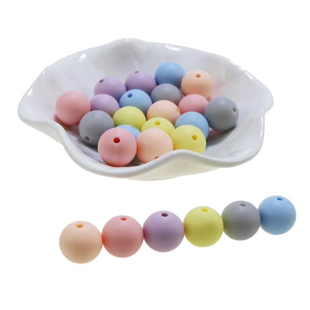 Baby Silicone Teether Round Beads Candy Color 100pc 12-20mm Infant Necklace Free 