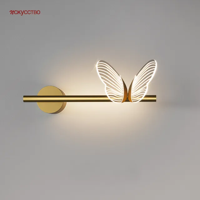 Nordic Luxury Interior Design Butterfly Acrylic Led Wall Lamp For Villa Bedroom Bedside Hallway Children Art Deco Sconce Lights