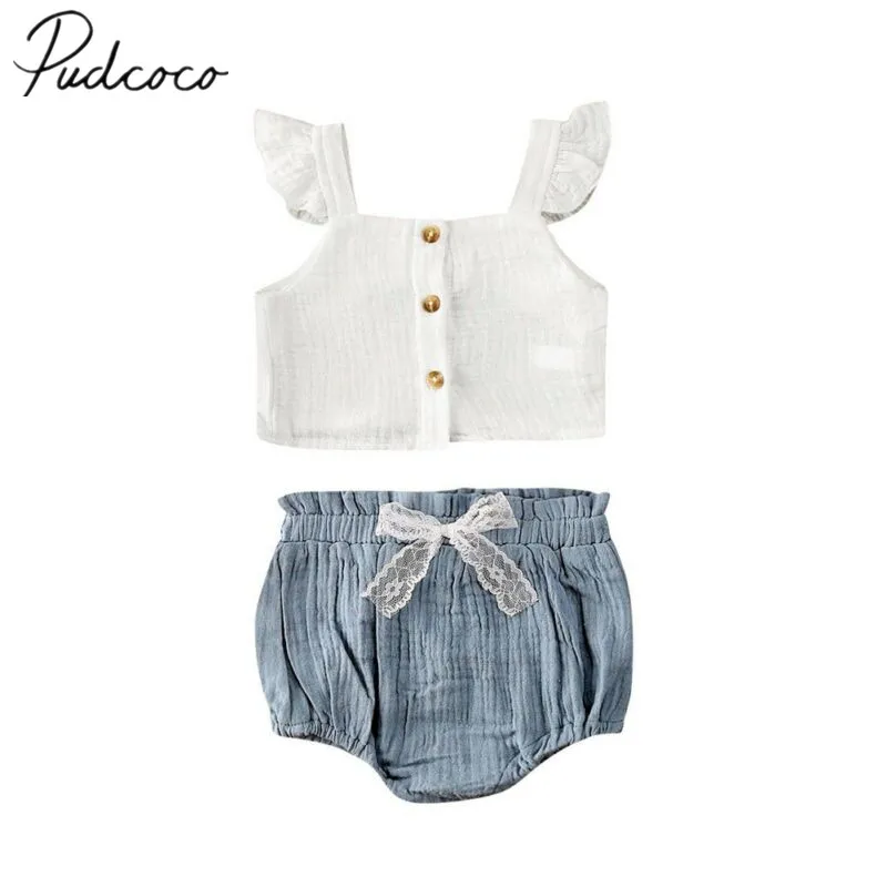 

2020 Baby Summer Clothing Newborn Infant Baby Girl Vest Tank Top Shorts Pants Outfit Sunsuit Solid Cotton Linen Clothes Set 2PCS
