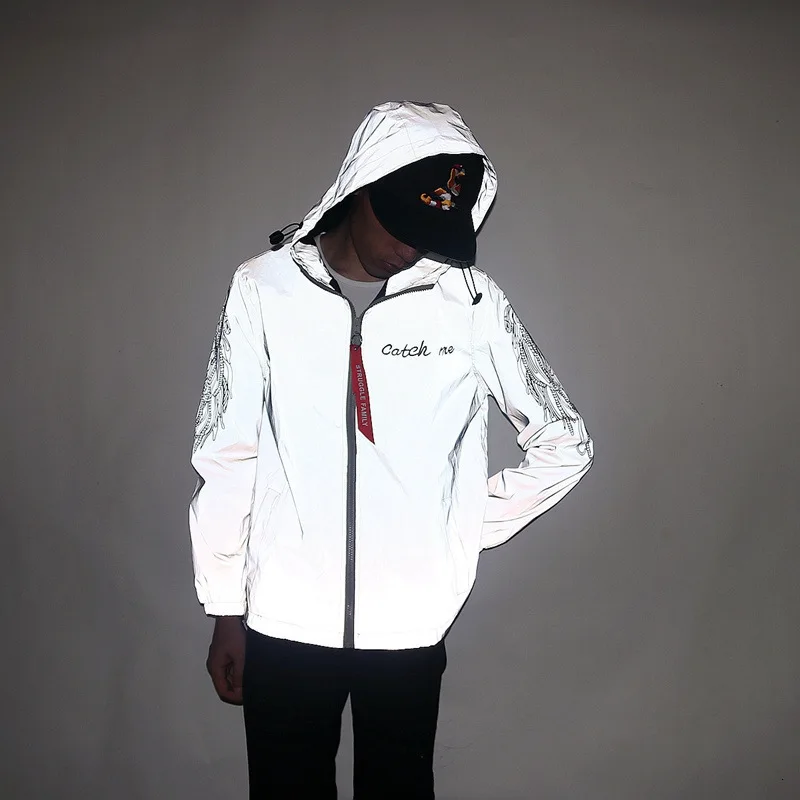 New men's autumn Men /women windbreaker 3m reflective jacket casual hip hop Hooded coats streetwear night shiny harajuku jackets