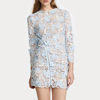 

Self Portrait Runway Dress Women Two Piece Party Elegant Hollow Out Flower Embroidery Patchwork Summer Dress Plus Size 2020 A460