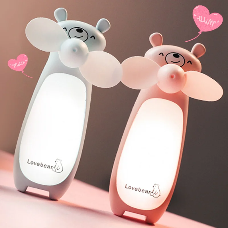 

Night Light Mini Cooling Animal Fan Cartoon Travel Portable Charging Fan Home Lithium Battery Handheld Summer USB Mini Fan Cute