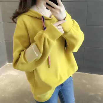 

Autumn Loose Fashion Trend Hoodies Women Warm Long Sleeve Solid Fleece Winter Thicken Leisure Polyester Sweatshirts