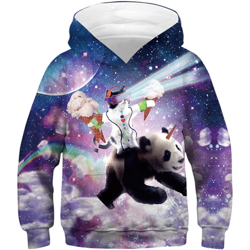 Детские цветные Galaxy 3D Толстовка Прекрасный Panda Единорог кошка мороженое смешной худи для мальчиков и девочек Star Краски детский пуловер Топы