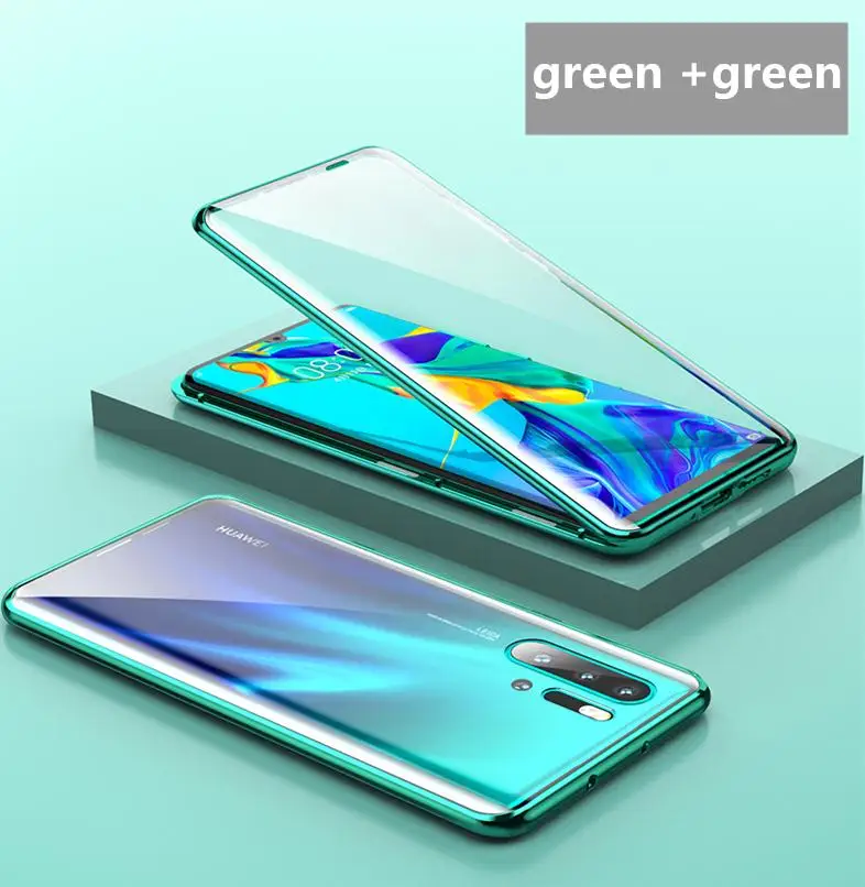 Зеленый Для huawei P30 Pro чехол Роскошный Передний+ задний Магнитный чехол для huawei P30 lite P30 - Цвет: Зеленый