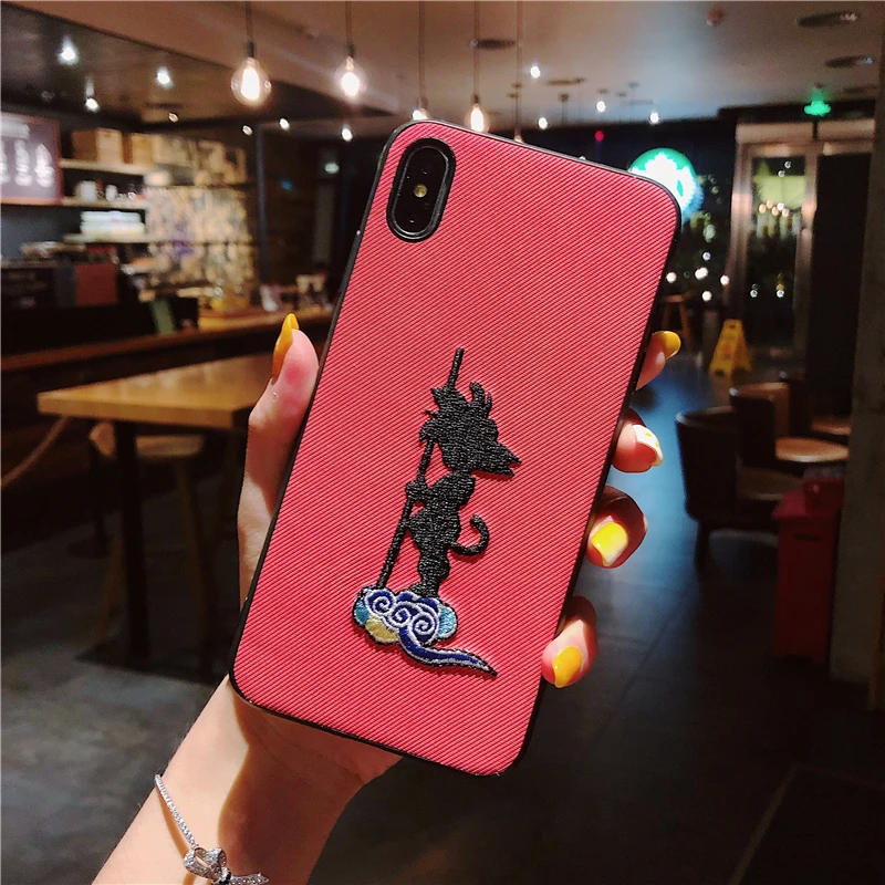 2 Роскошный мультфильм 3d вышивка Dragon Ball Супер Z Сон Гоку чехол для iphone 11 pro X XR XS MAX 8 7 6 s плюс ткань мягкий чехол - Цвет: 2