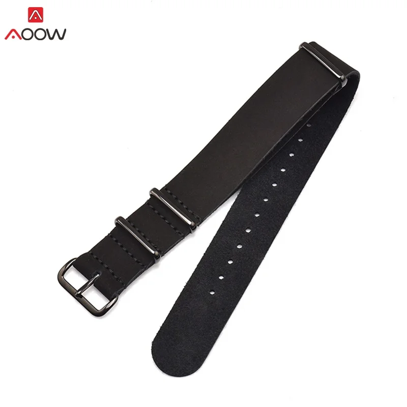 black-black buckle AOOW ремешок для часов из натуральной кожи ZULU ремешок для часов NATO 18 мм 20 мм 22 мм 24 мм черная пряжка аксессуары для часов Высокое качество - Цвет ремешка: black-black buckle