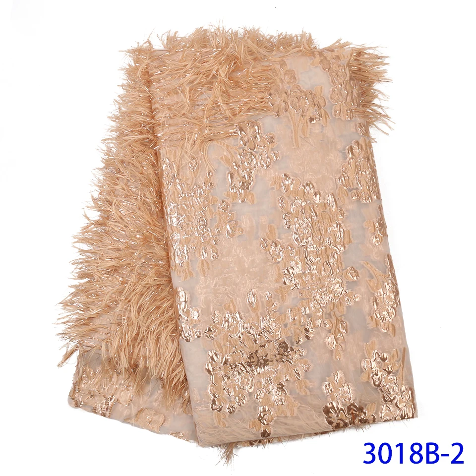 2020 Latest New Arrivals Africa Nigerian French Ankara Jacquard Brocade Tulle Mesh Brode Lace Fabric with Feather for Wedding