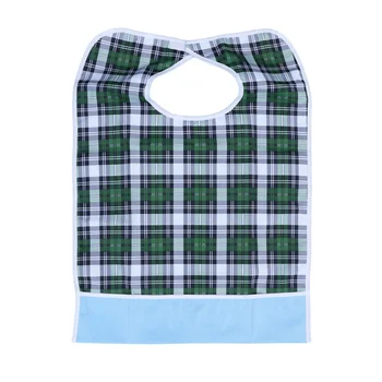 

Adult Mealtime Protector Waterproof Pocket Bib Disability Aid Apron Washable with Crumb Catcher (Green Grid)