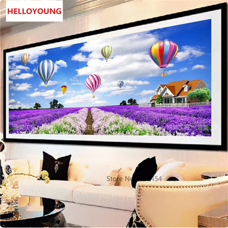 YGS-165 DIY 5D Full Diamonds Embroidery Lavender flower field Round Diamond Painting Cross Stitch Kits Mosaic Home Decor | Дом и сад