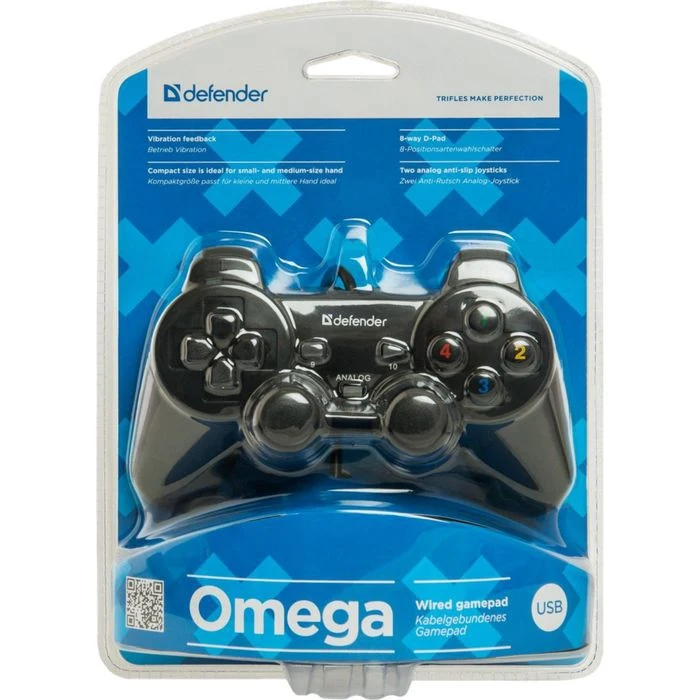 Gamepad Defender Omega USB, wired, vibration, PC, USB, black 2483759 ► Photo 3/5