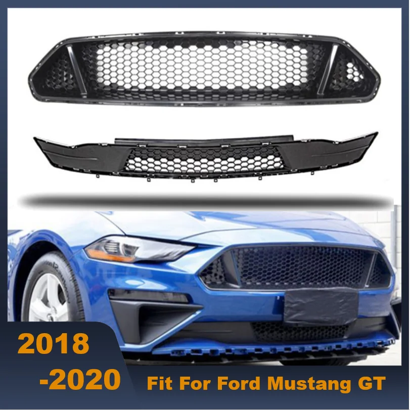 

High Quality Front Middle Grill 2 Pcs Up&Down Grill ABS Carbon Fiber Style For Ford Mustang GT 2018 2019 2020