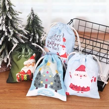 Подарки на год, рождественские конфеты, сумка для покупок, Санта Клаус, на шнурке, холщовая складная сумка, Мультяшные повседневные Эко сумки, высокое качество