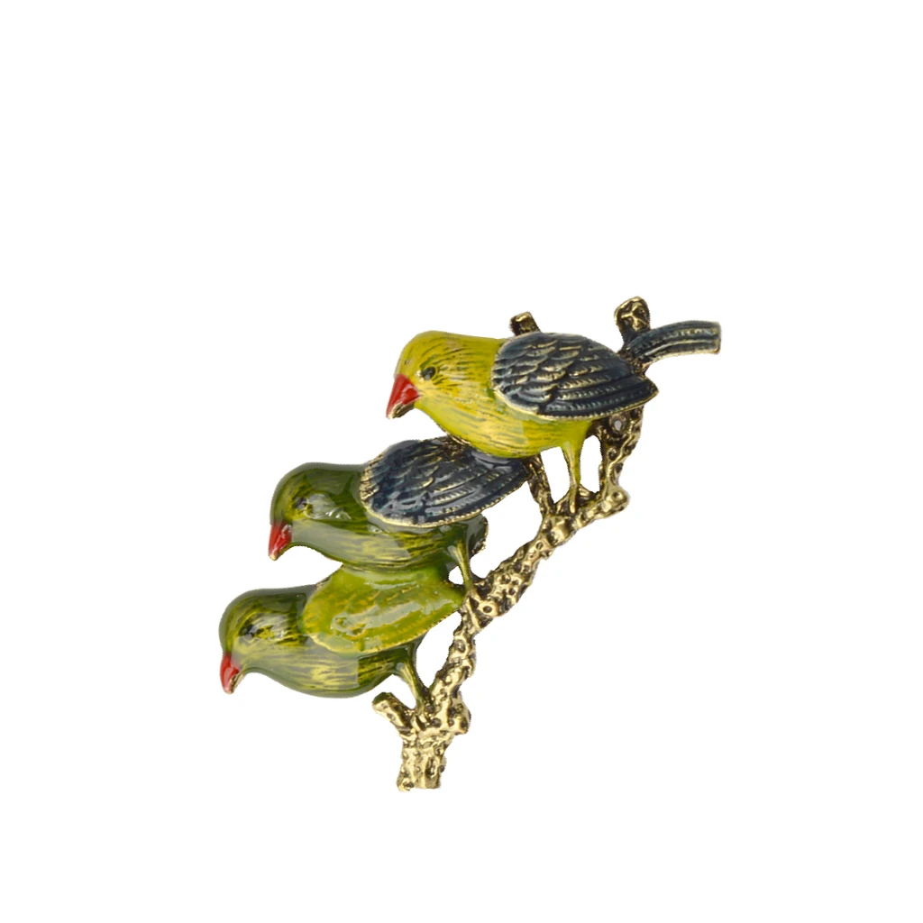 2pcs Vintage Green Enamel Bird Brooch Pin Gold Tone Costume Jewelry Gift