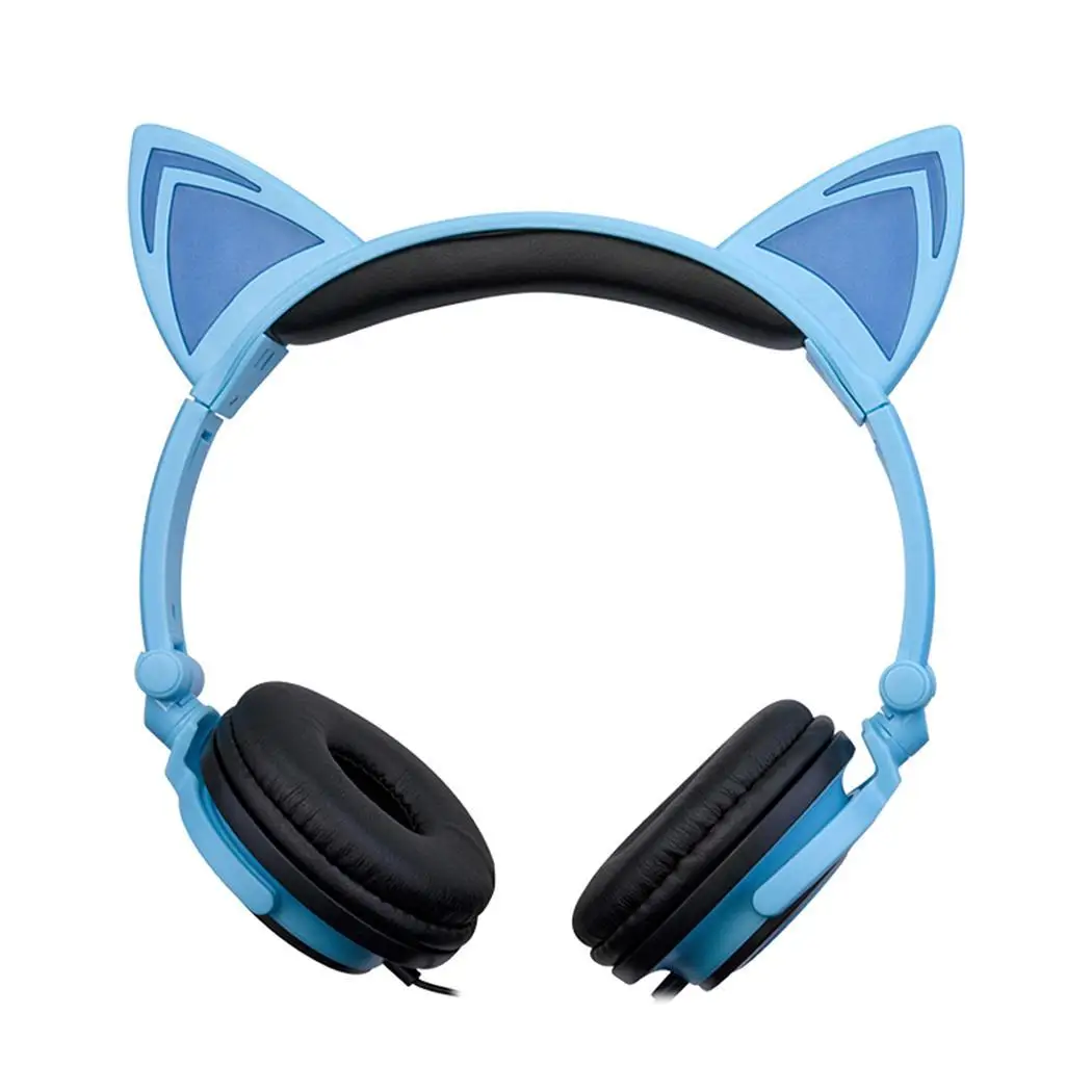 Проводные наушники на ухо HiFi стереогарнитура светодиодные кошачьими ушками с