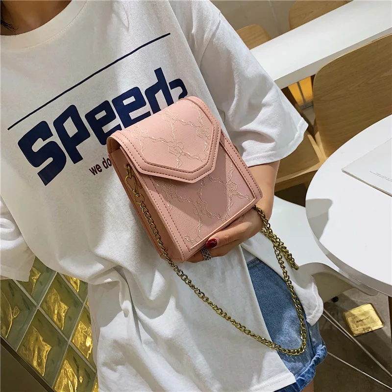 

Summer Hipster Bag Women's 2019 New Style Fashion Lace Square Sling Bag Versatile INS Shoulder Bag with Chain
