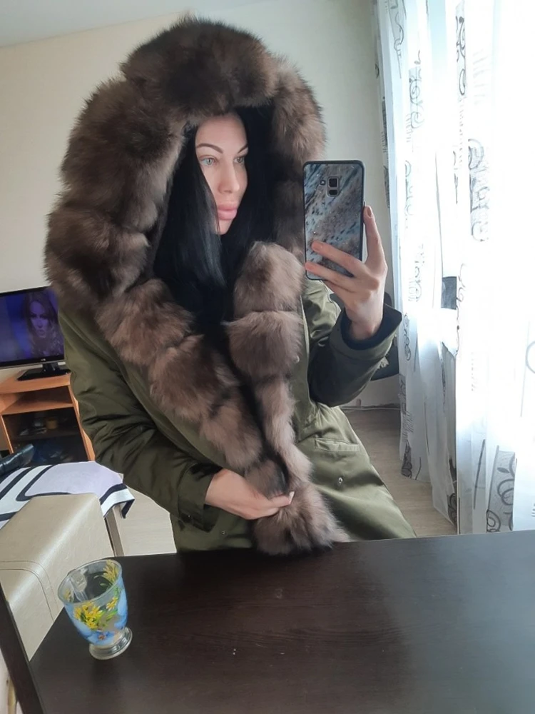 OFTBUY, водонепроницаемое пальто с натуральным мехом, удлиненная парка, зимняя куртка для женщин, Воротник из натурального Лисьего меха, капюшон, Толстая теплая верхняя одежда, съемная, Новинка