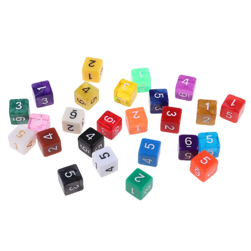 25 Pieces Mixed Polyhedral 6-Die D6 Dice Set for Dungeons and Dragons Table Games
